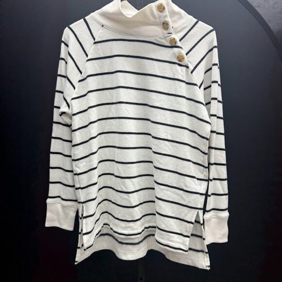 J. Crew Striped Wide Button-Collar Tunic in Cloudspun Fleece - Picture 2 of 6